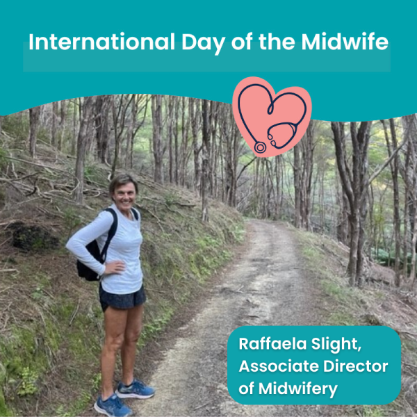 A midwife on a path through a forest